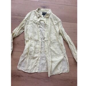 Tahari Essentials Womens 100% Linen Button Down Tunic Shirt Yellow Size Medium